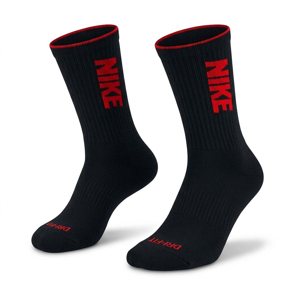 Crew Everyday Socks "Black Nike Red Letters"
